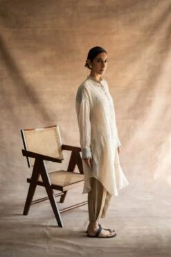 Ivory Hand Block Print Dress In Pin Stripe Chadneri -Ethereal Styles sk192