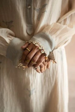 Ivory Hand Block Print Dress In Pin Stripe Chadneri -Ethereal Styles sk193