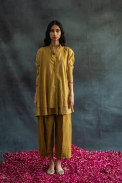Henna Handwoven Chanderi Mul And Cotton Layered Angela Dress