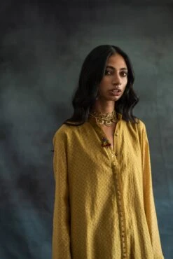 Henna Handwoven Chanderi Mul And Cotton Layered Angela Dress -Ethereal Styles sk21543