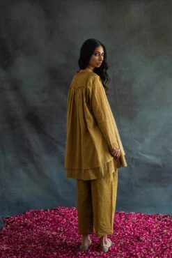 Henna Handwoven Chanderi Mul And Cotton Layered Angela Dress -Ethereal Styles sk2154b