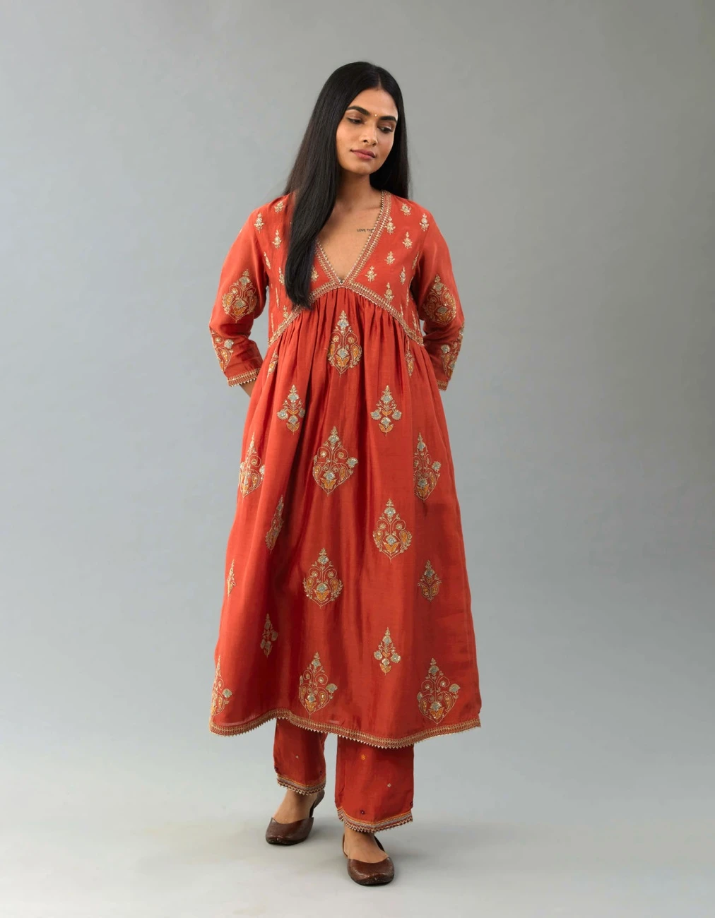 Rust Silk Chanderi Kurta Dress Set 4 Rust Silk Chanderi Kurta Dress Set - Image 2