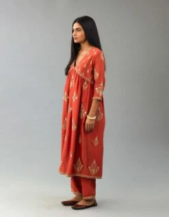 Rust Silk Chanderi Kurta Dress Set 11 Rust Silk Chanderi Kurta Dress Set -Ethereal Styles sng013