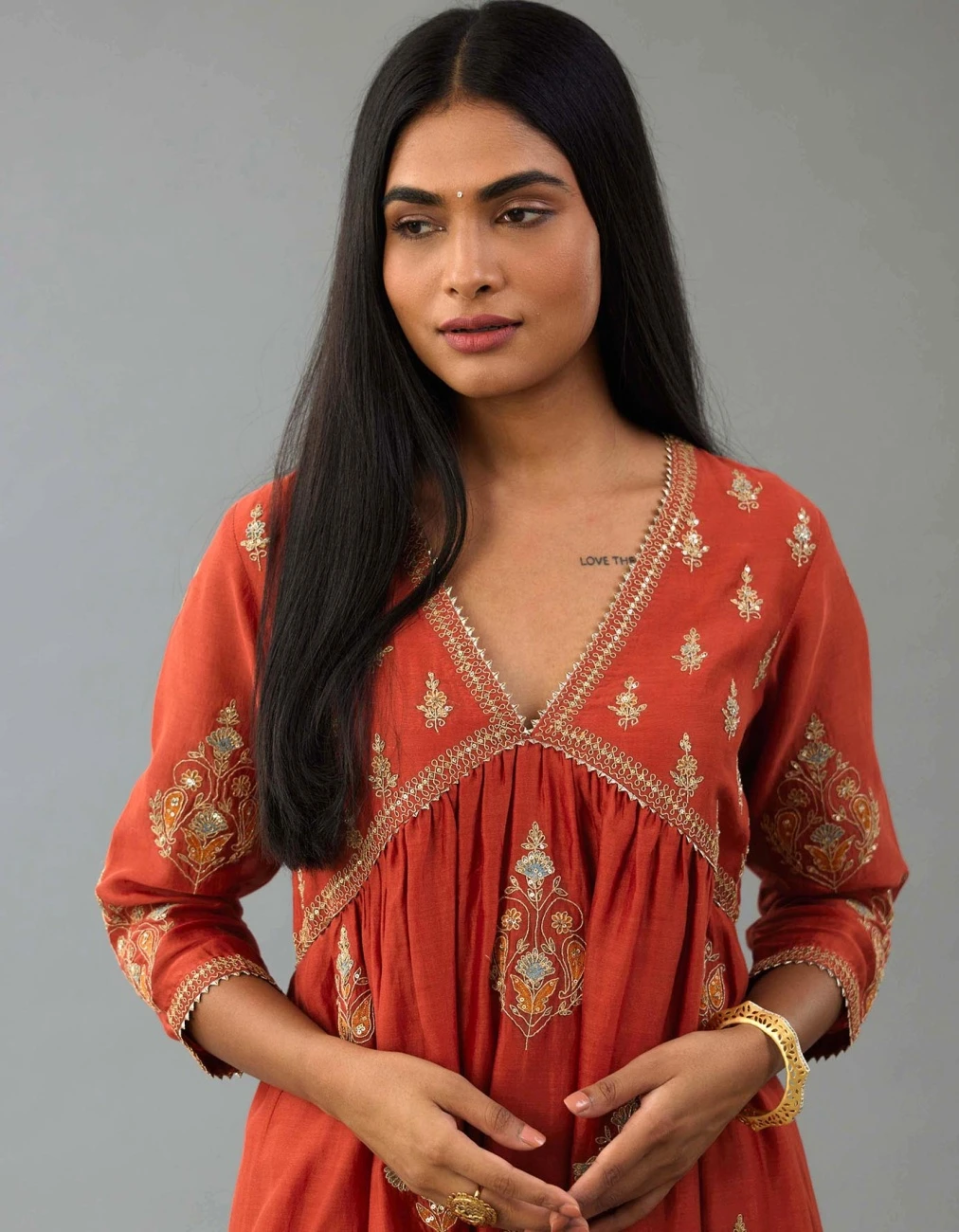 Rust Silk Chanderi Kurta Dress Set 6 Rust Silk Chanderi Kurta Dress Set - Image 4