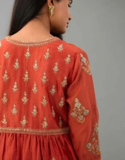 Rust Silk Chanderi Kurta Dress Set 14 Rust Silk Chanderi Kurta Dress Set -Ethereal Styles sng016