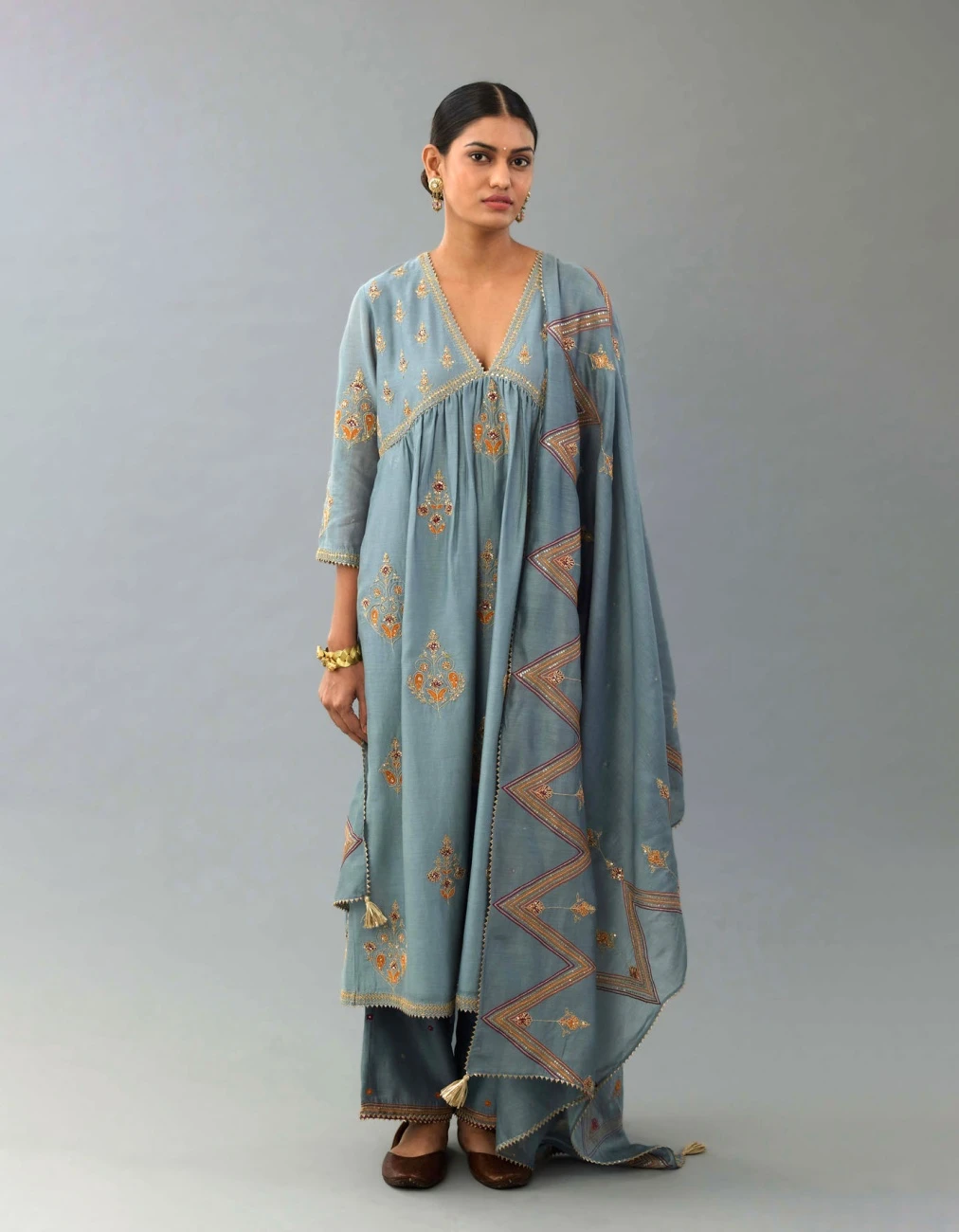 Light Blue Silk Chanderi Kurta Dress Set 3 Light Blue Silk Chanderi Kurta Dress Set