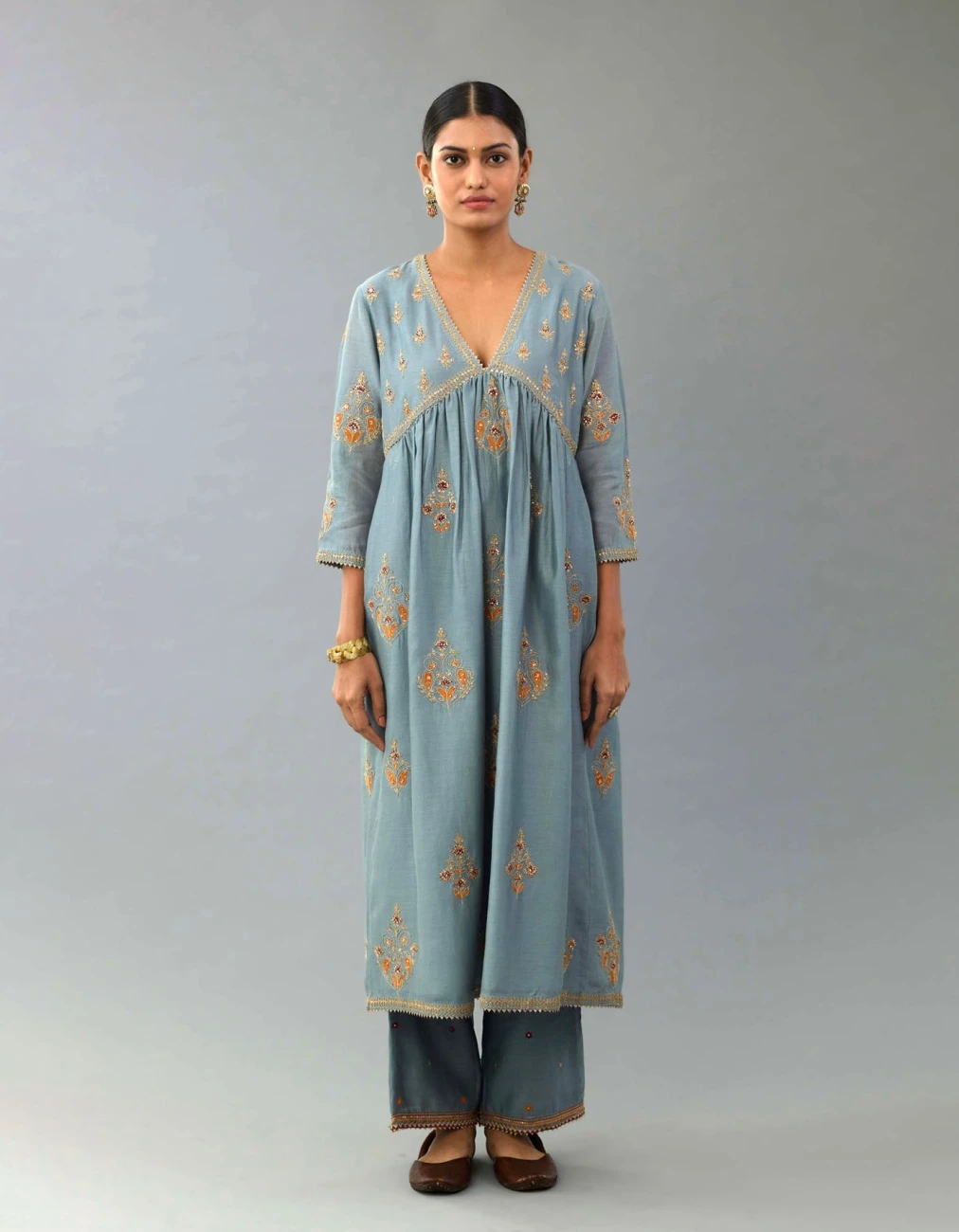 Light Blue Silk Chanderi Kurta Dress Set 4 Light Blue Silk Chanderi Kurta Dress Set - Image 2
