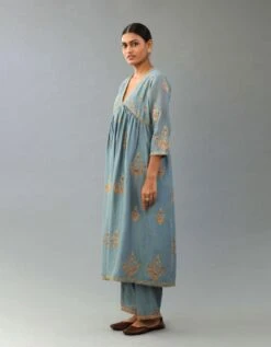 Light Blue Silk Chanderi Kurta Dress Set 11 Light Blue Silk Chanderi Kurta Dress Set -Ethereal Styles sng01a3