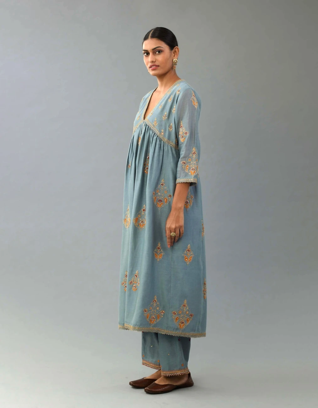 Light Blue Silk Chanderi Kurta Dress Set 5 Light Blue Silk Chanderi Kurta Dress Set - Image 3