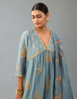 Light Blue Silk Chanderi Kurta Dress Set 12 Light Blue Silk Chanderi Kurta Dress Set -Ethereal Styles sng01a4