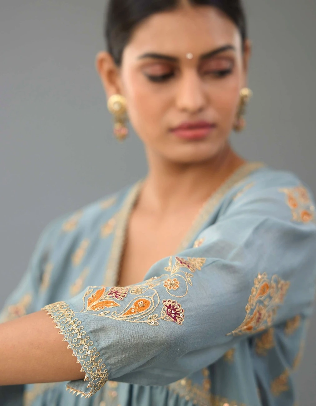 Light Blue Silk Chanderi Kurta Dress Set 7 Light Blue Silk Chanderi Kurta Dress Set - Image 5