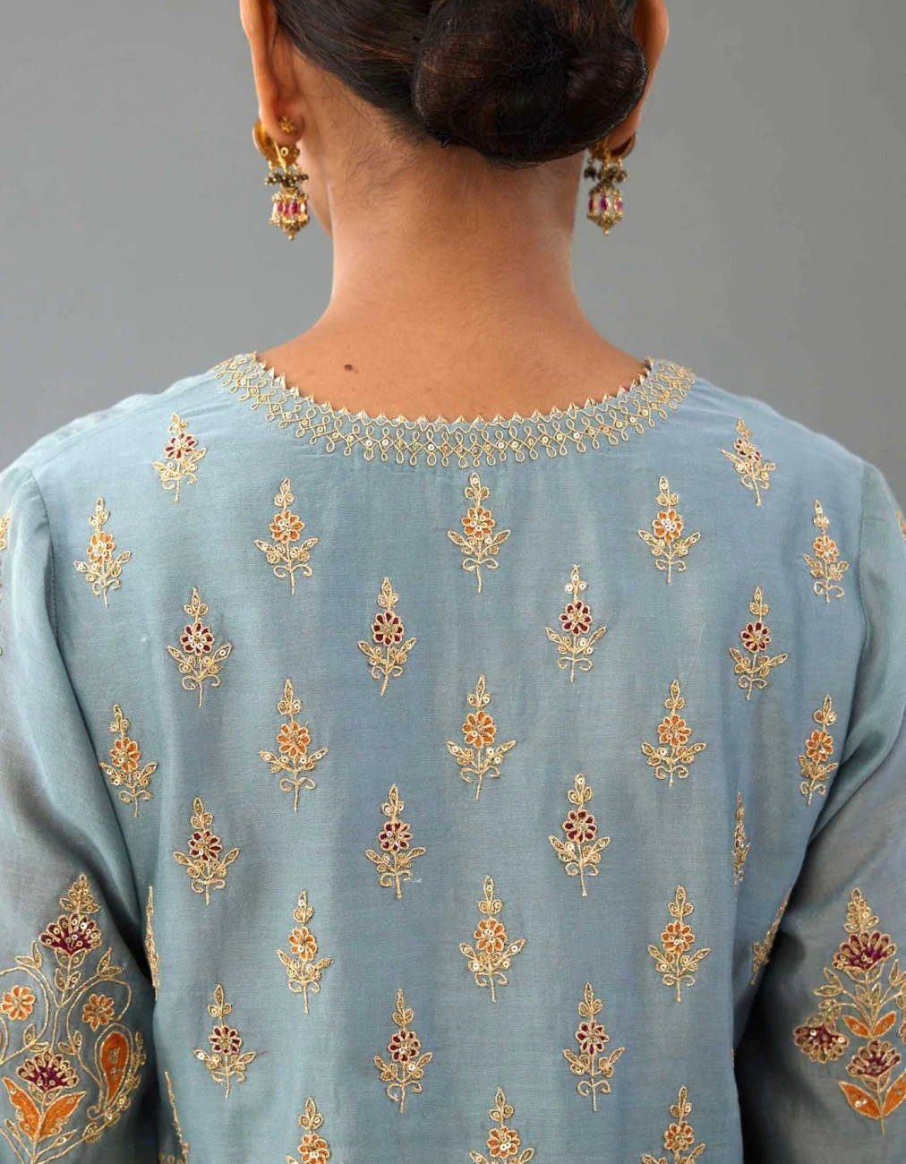 Light Blue Silk Chanderi Kurta Dress Set 8 Light Blue Silk Chanderi Kurta Dress Set - Image 6