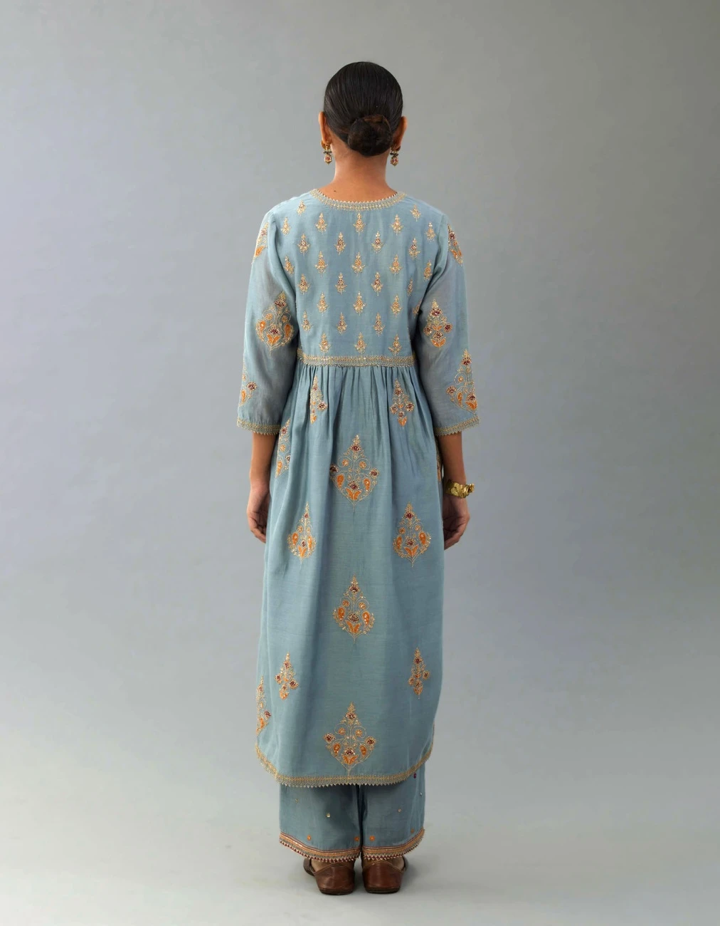 Light Blue Silk Chanderi Kurta Dress Set 9 Light Blue Silk Chanderi Kurta Dress Set - Image 7