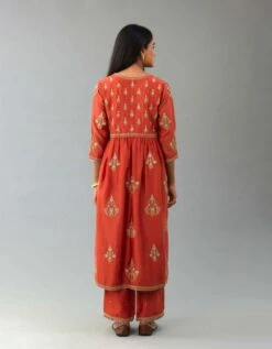 Rust Silk Chanderi Kurta Dress Set 15 Rust Silk Chanderi Kurta Dress Set -Ethereal Styles sng01b