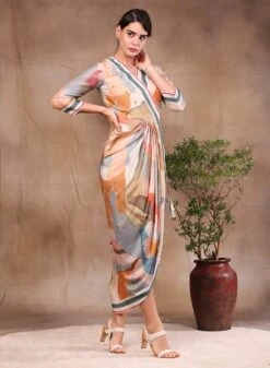 Multicolor Watercolour Printed Overlap Dress -Ethereal Styles sp3340 2
