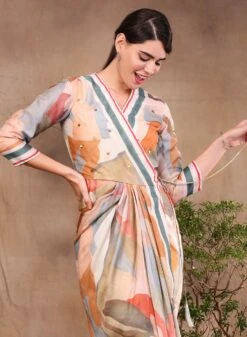 Multicolor Watercolour Printed Overlap Dress -Ethereal Styles sp3340 3