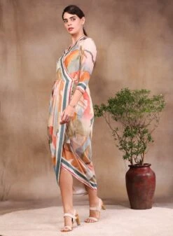 Multicolor Watercolour Printed Overlap Dress -Ethereal Styles sp3340 4