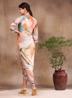 Multicolor Watercolour Printed Overlap Dress -Ethereal Styles sp3340 b