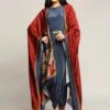 Blue And Red Orchid Printed Drape Dress With Cape -Ethereal Styles sp3410 1