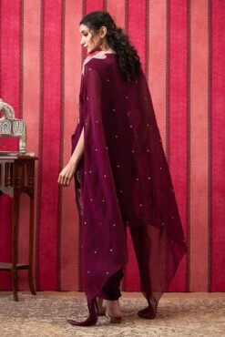 Qala Drape Dress With Printed Applique Cape -Ethereal Styles sp40603