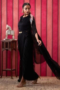 Qala Drape Dress With Applique Cape -Ethereal Styles sp41212