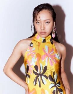 Yellow Dahlia Halter Dress -Ethereal Styles srt0252