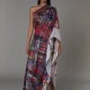 Ak Print One Shoulder Kaftan Dress With Embroidery -Ethereal Styles ss220411