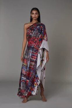 Ak Print One Shoulder Kaftan Dress With Embroidery