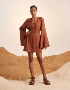 Rust Bell Sleeves Dress -Ethereal Styles ss23bsdrst2