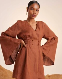 Rust Bell Sleeves Dress -Ethereal Styles ss23bsdrst3