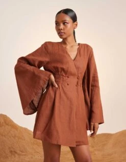 Rust Bell Sleeves Dress -Ethereal Styles ss23bsdrst4