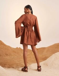 Rust Bell Sleeves Dress -Ethereal Styles ss23bsdrstb