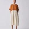 Rust And Ivory Yoke Gathered Dress -Ethereal Styles ss23d041