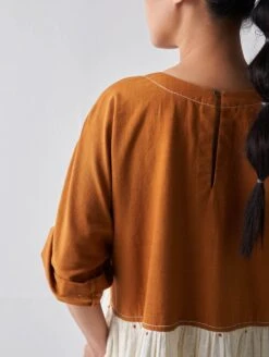 Rust And Ivory Yoke Gathered Dress -Ethereal Styles ss23d04b