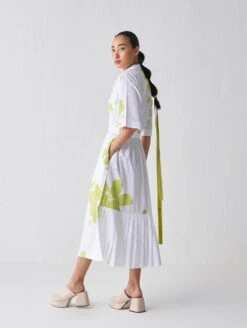 White And Lime Collared Side Elastic Waist Dress -Ethereal Styles ss23d053