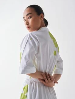 White And Lime Collared Side Elastic Waist Dress -Ethereal Styles ss23d055