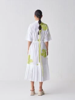 White And Lime Collared Side Elastic Waist Dress -Ethereal Styles ss23d05b