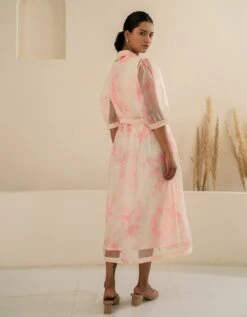 Pink Organza Petal Printed Double Layer Dress -Ethereal Styles ss23jd1b