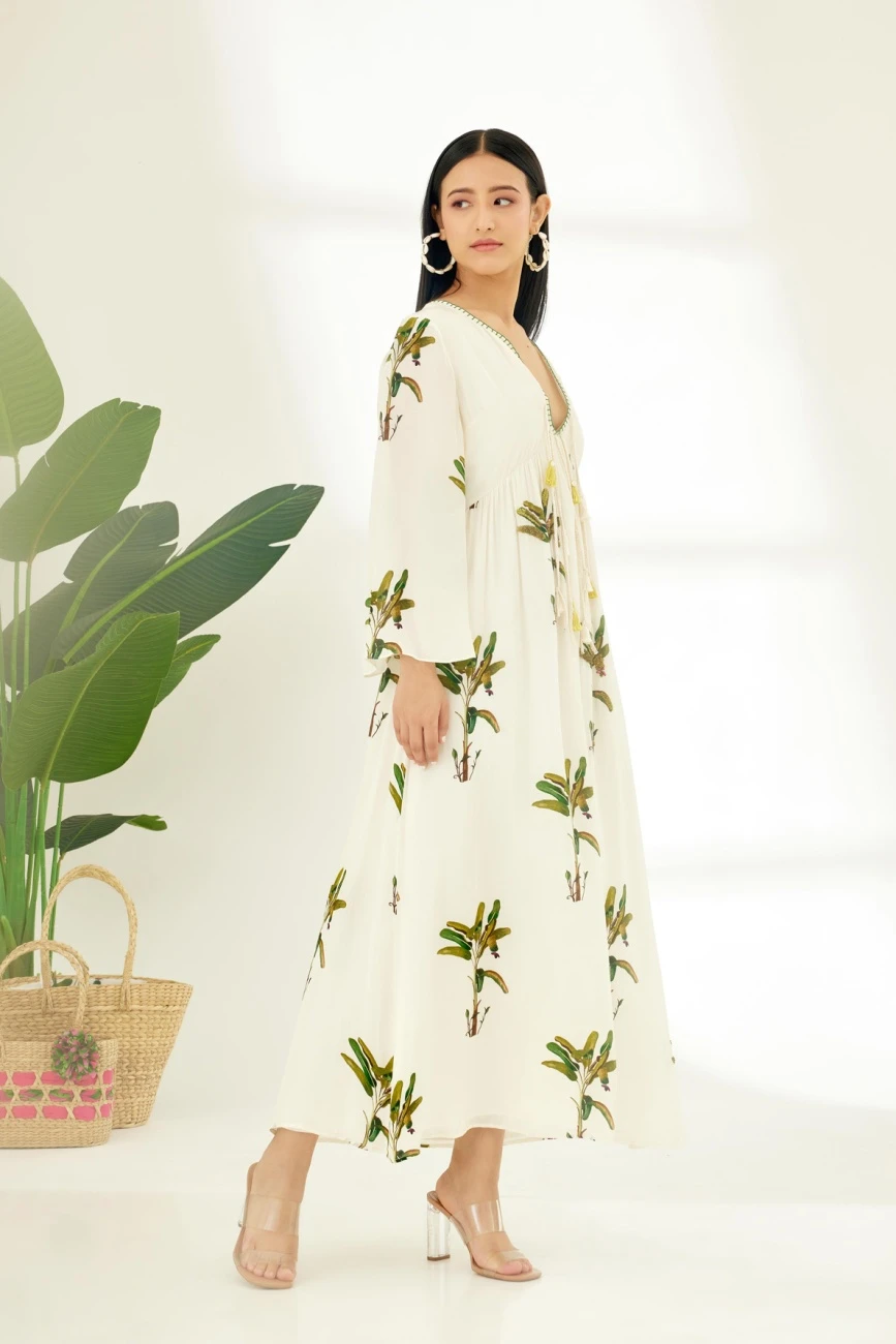 Off-White Banana Tree Print Dress 6 Off-White Banana Tree Print Dress - Image 4