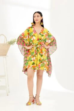 Yellow Banana Fruit Kaftan Dress -Ethereal Styles ss23nk76ab
