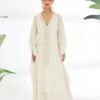 Cream Handwoven Jamdani Kaftan Dress -Ethereal Styles ss23nk811