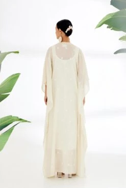Cream Handwoven Jamdani Kaftan Dress -Ethereal Styles ss23nk816