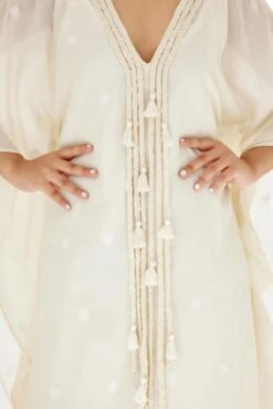 Cream Handwoven Jamdani Kaftan Dress -Ethereal Styles ss23nk817