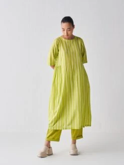 Lime Stripe Side Gather Dress Co-Ord