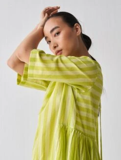 Lime Stripe Side Gather Dress Co-Ord -Ethereal Styles ss23set195
