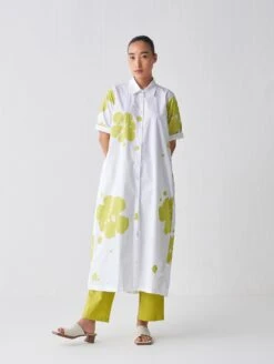 Lime Back Pleat Floral Dress Co-Ord