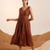 Rust Sleeveless Linen Dress -Ethereal Styles ss23sldrst1
