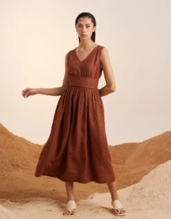 Rust Sleeveless Linen Dress