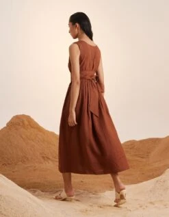 Rust Sleeveless Linen Dress -Ethereal Styles ss23sldrstb