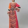 Color Block Graphic Print Column Dress With Flared Sleeves With Black Geomteric Obi Belt -Ethereal Styles svass23k34e1 1
